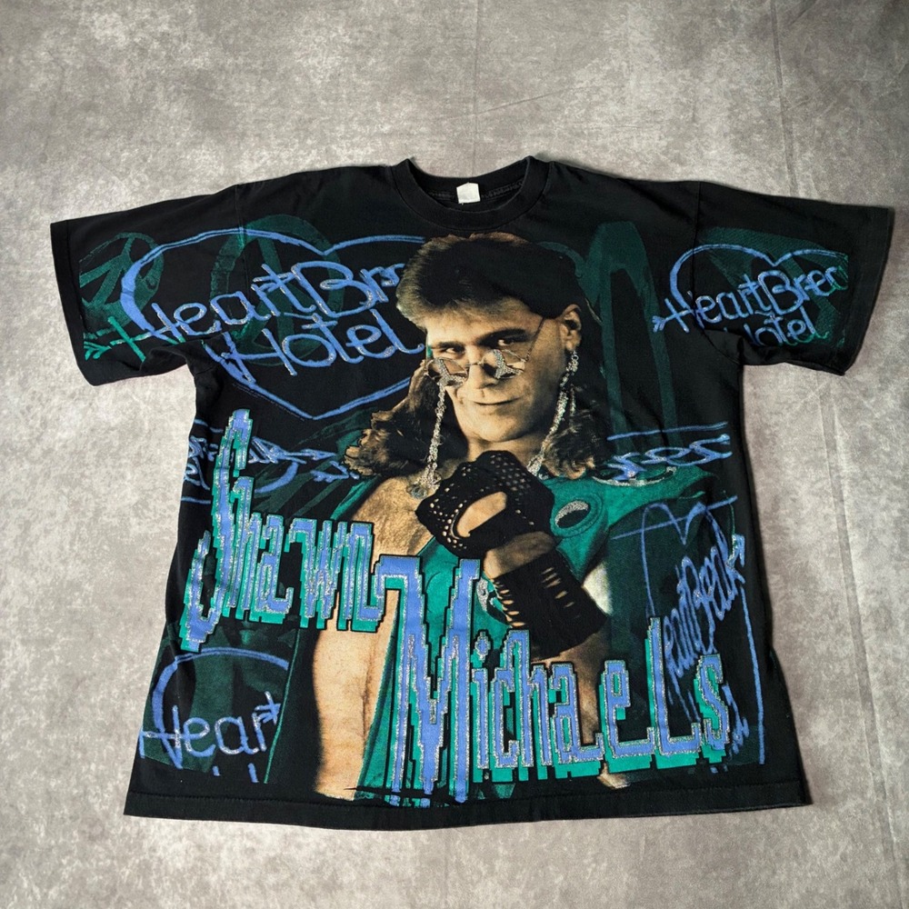 Vintage 1994 Shawn Michaels WWF Heartbreak Kid AOP T-Shirt XL RARE GRAIL
